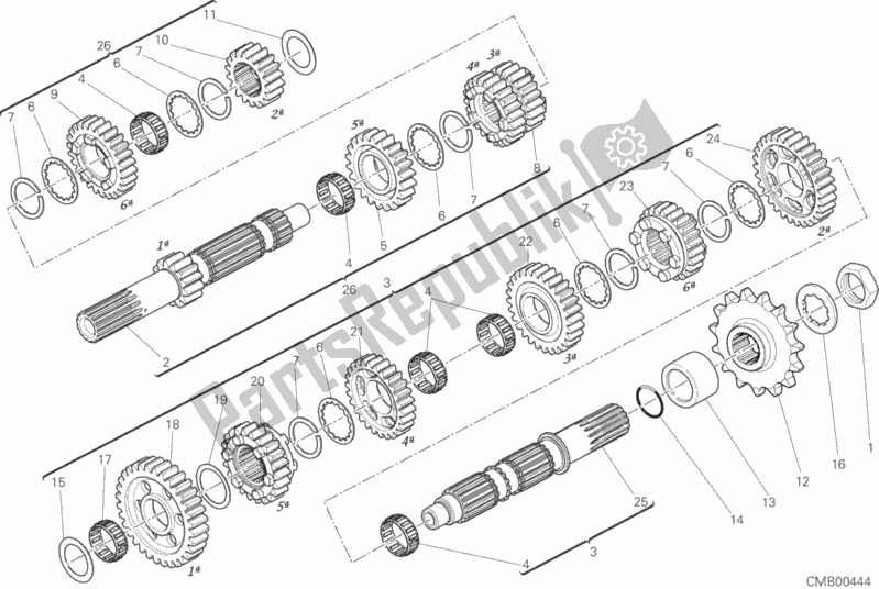 All parts for the Gear Box of the Ducati Multistrada 1200 ABS Brasil 2016